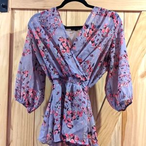 Express Sheer Purple Floral Blouse